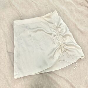 Wilfred Allusion Cinched Cream Skirt Satin Ruched Adjustable Mini Skirt